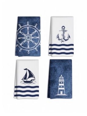Nautical Cotton Kitchen Towels - Blue & White (Set of 4)